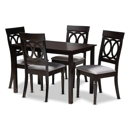 Baxton Studio Lucie Grey Upholstered Espresso Finished 5-Piece Wood Dining Set 157-9732-8026